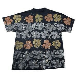 Vintage EZL Shirt Mens XL All Over Print Hand Painted Floral USA Single Stitch